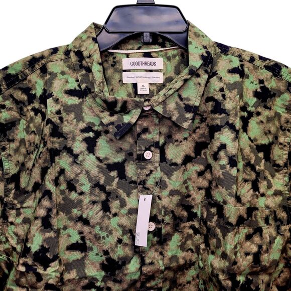 Goothreads Men's Standard-Fit Short Sleeve Poplin Shirt Green Abstract Camo XL - Picture 3 of 10
